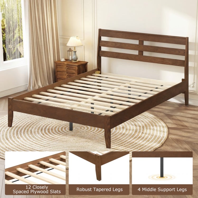 Full Size Wood Platform Bed Frame with Slat Headboard