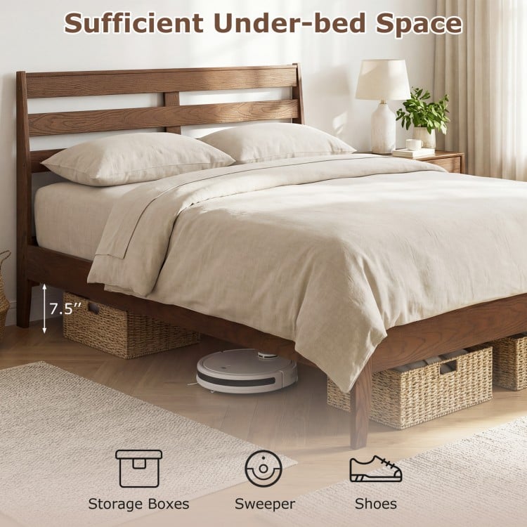 Full Size Wood Platform Bed Frame with Slat Headboard