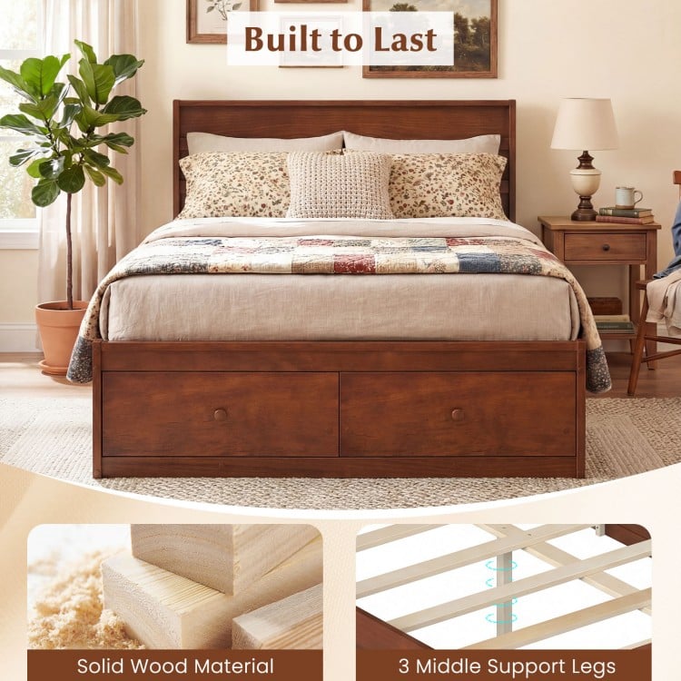 Full Size Wooden Platform Bed Frame with Storage Drawers-Walnut