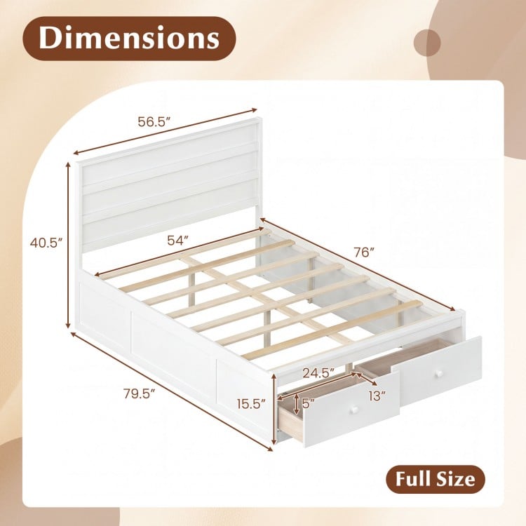 Full Size Wooden Platform Bed Frame with Storage Drawers-White