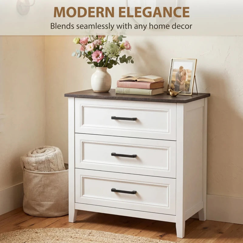 HOMCOM 3 Drawer Bedroom Dresser, Modern Storage Chest with Wood Top for Living Room, Closet & Entryway