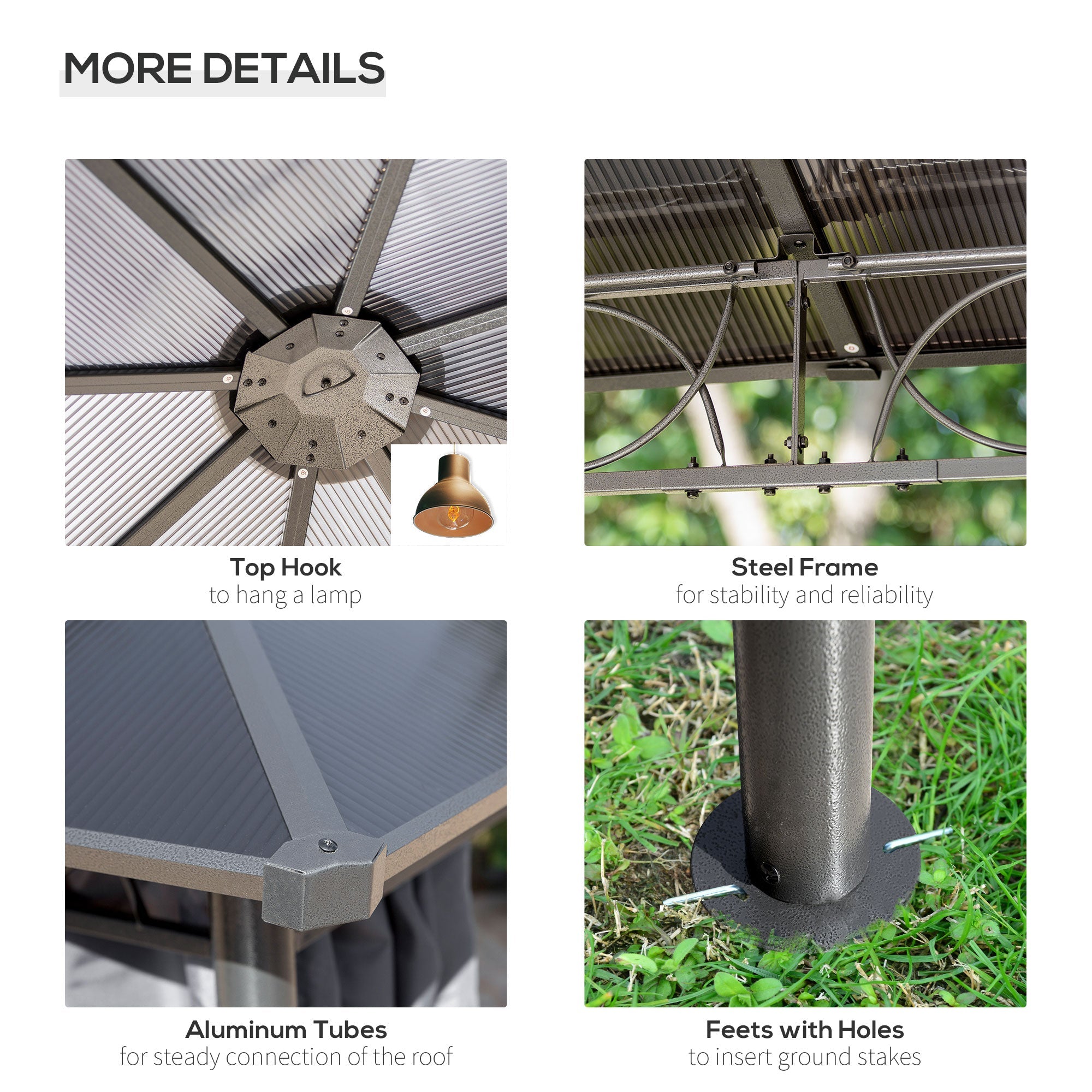 Outsunny 10'x10' Outdoor Patio Polycarbonate Hardtop Gazebo Aluminum Frame with Curtains Dark Grey