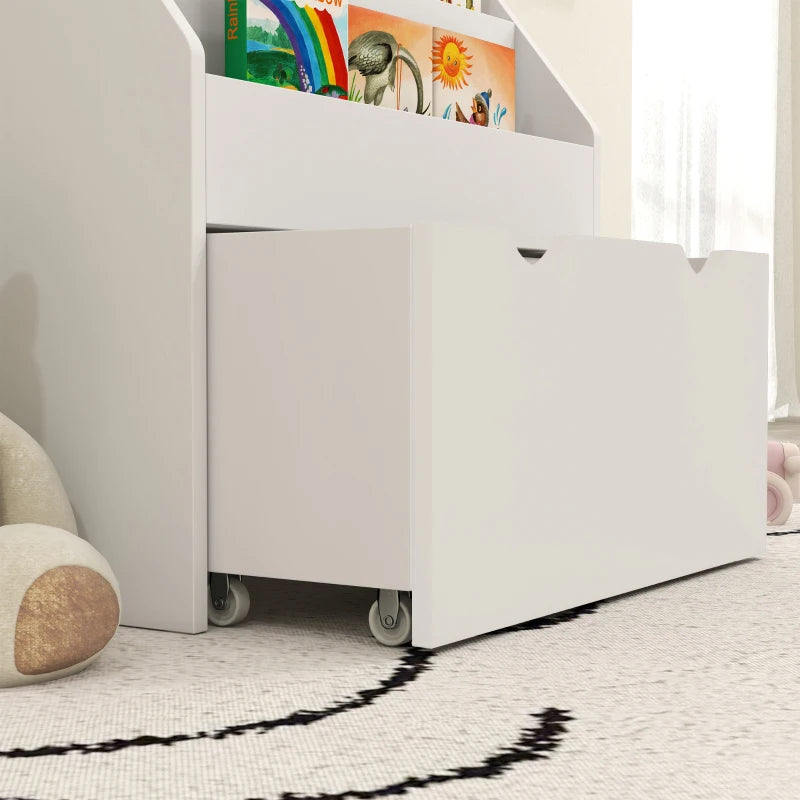 Qaba Kids Bookshelf with 3 Tier Display Shelves, Drawer for Nursery, White