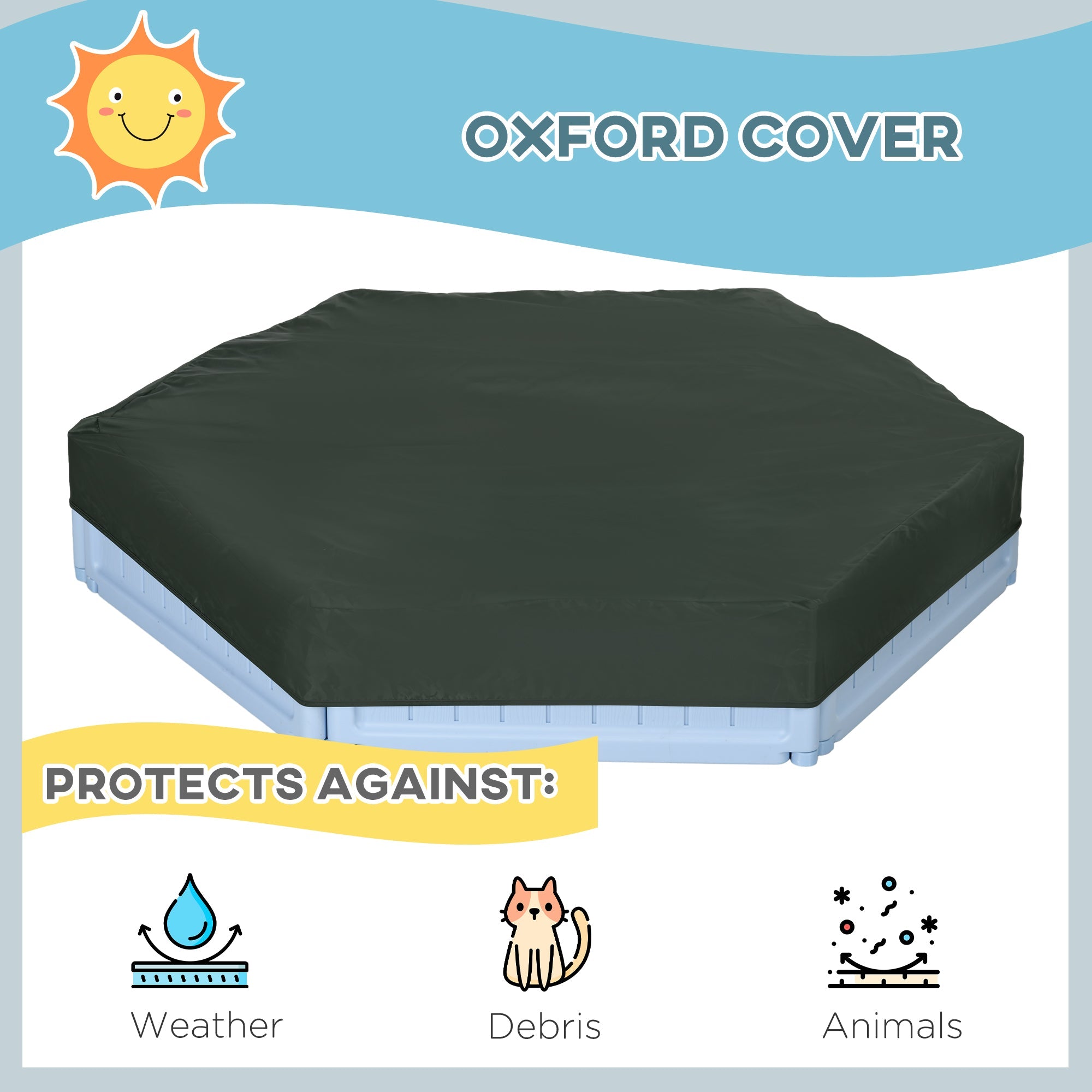Outsunny Sandbox with Cover for Kids 3 Seats Bottom Liner Light Blue 3-12 Years Old
