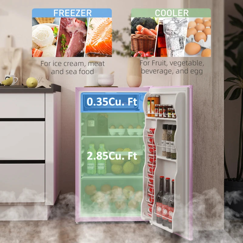 Compact Refrigerator, Mini Fridge with Freezer, Adjustable Shelf, Mechanical Thermostat and Reversible Door, Pink