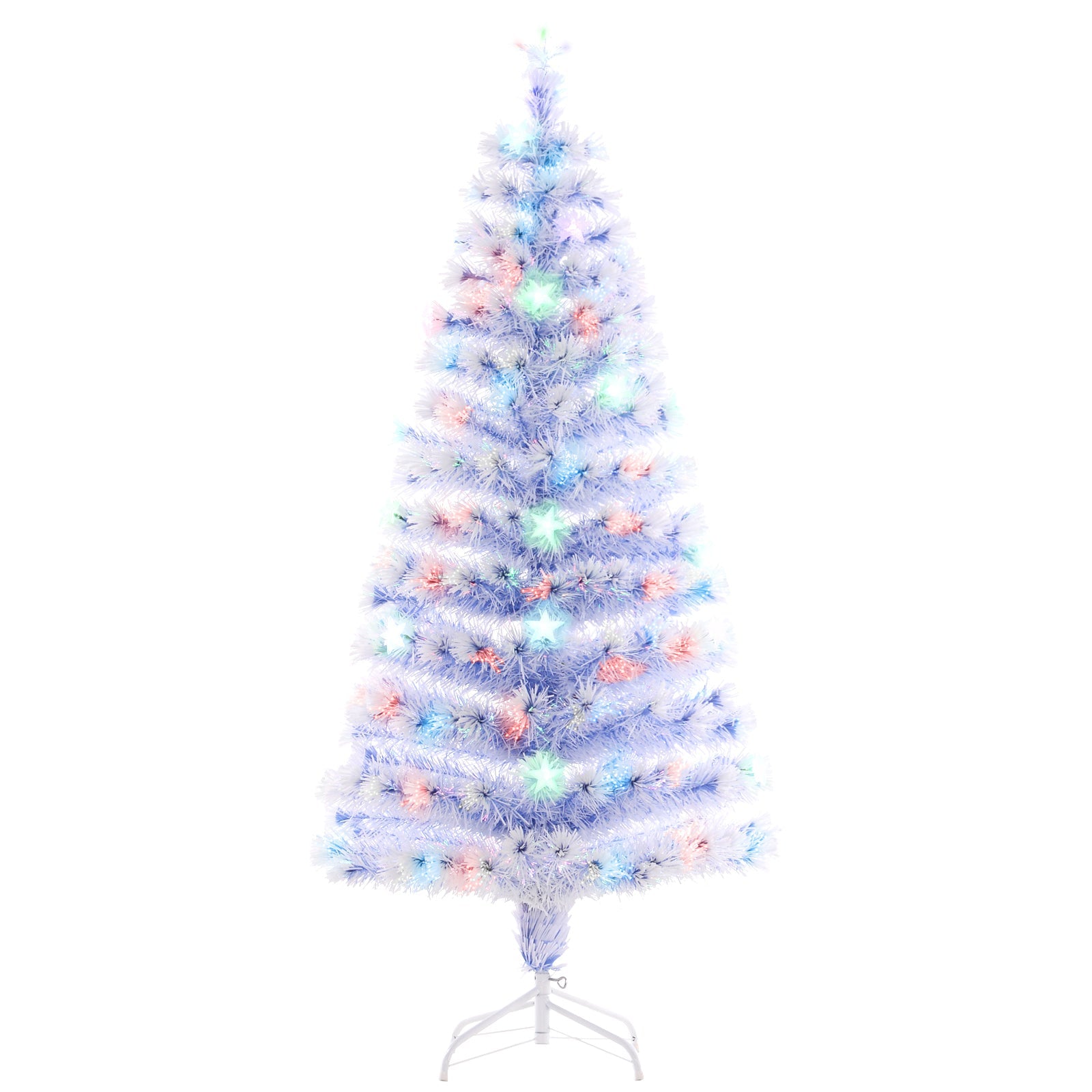 HOMCOM 5ft LED Optical Fiber Xmas Tree Pre-Lit, White Artificial Christmas Tree with Stand for Seasonal Decor