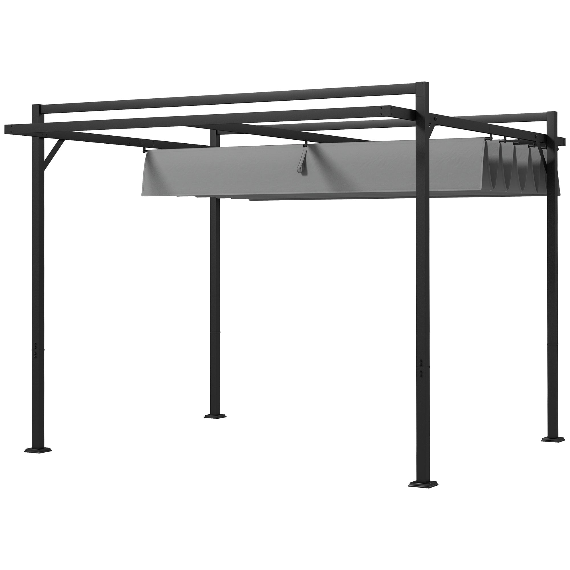 Outsunny Garden Gazebo 10'x10' Retractable Pergola Shade for Patio Deck Grill Dark Grey