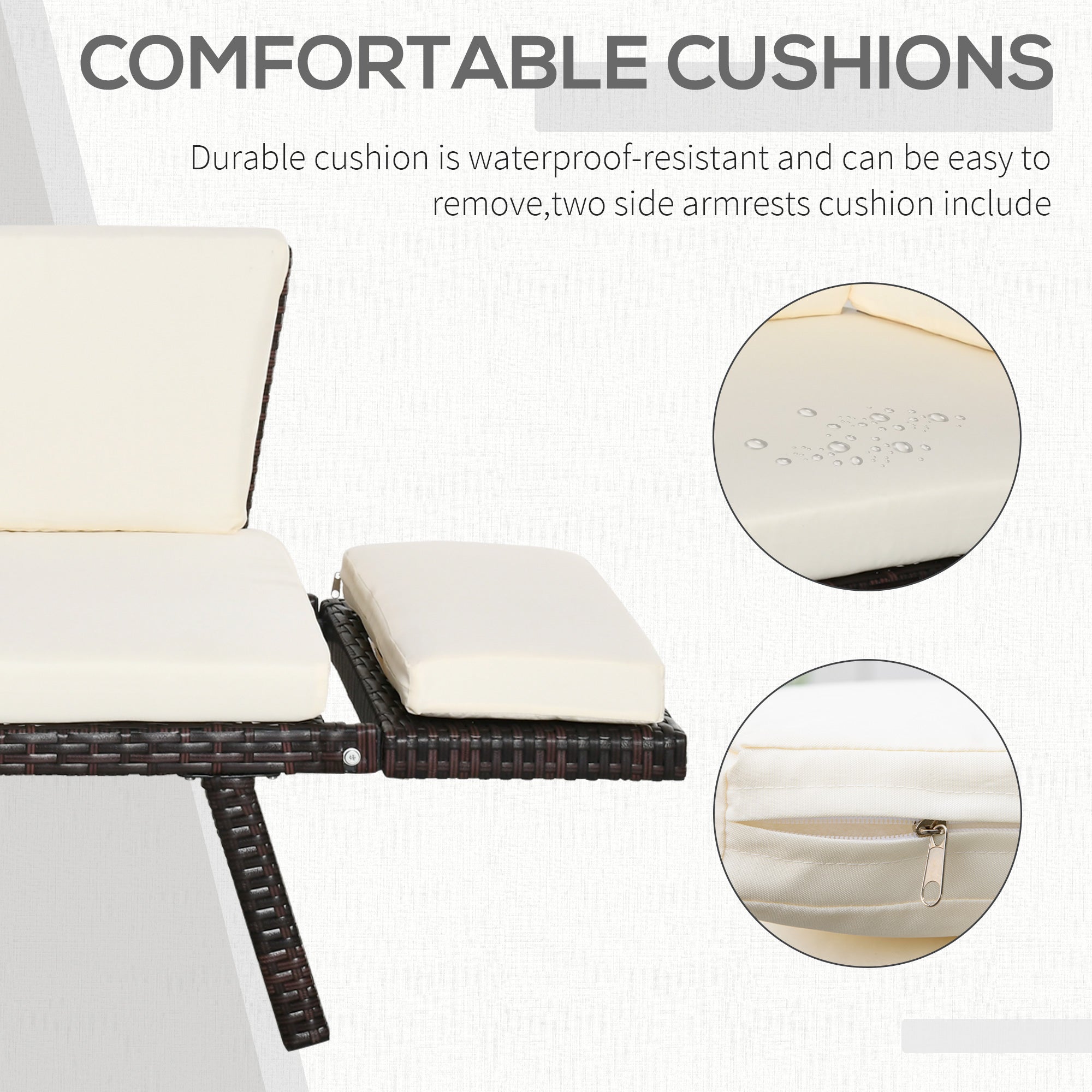 Outsunny Convertible Rattan Sofa Bed Chaise Lounge Wicker Loveseat Double Seat Cushion All Weather Patio Furniture Brown