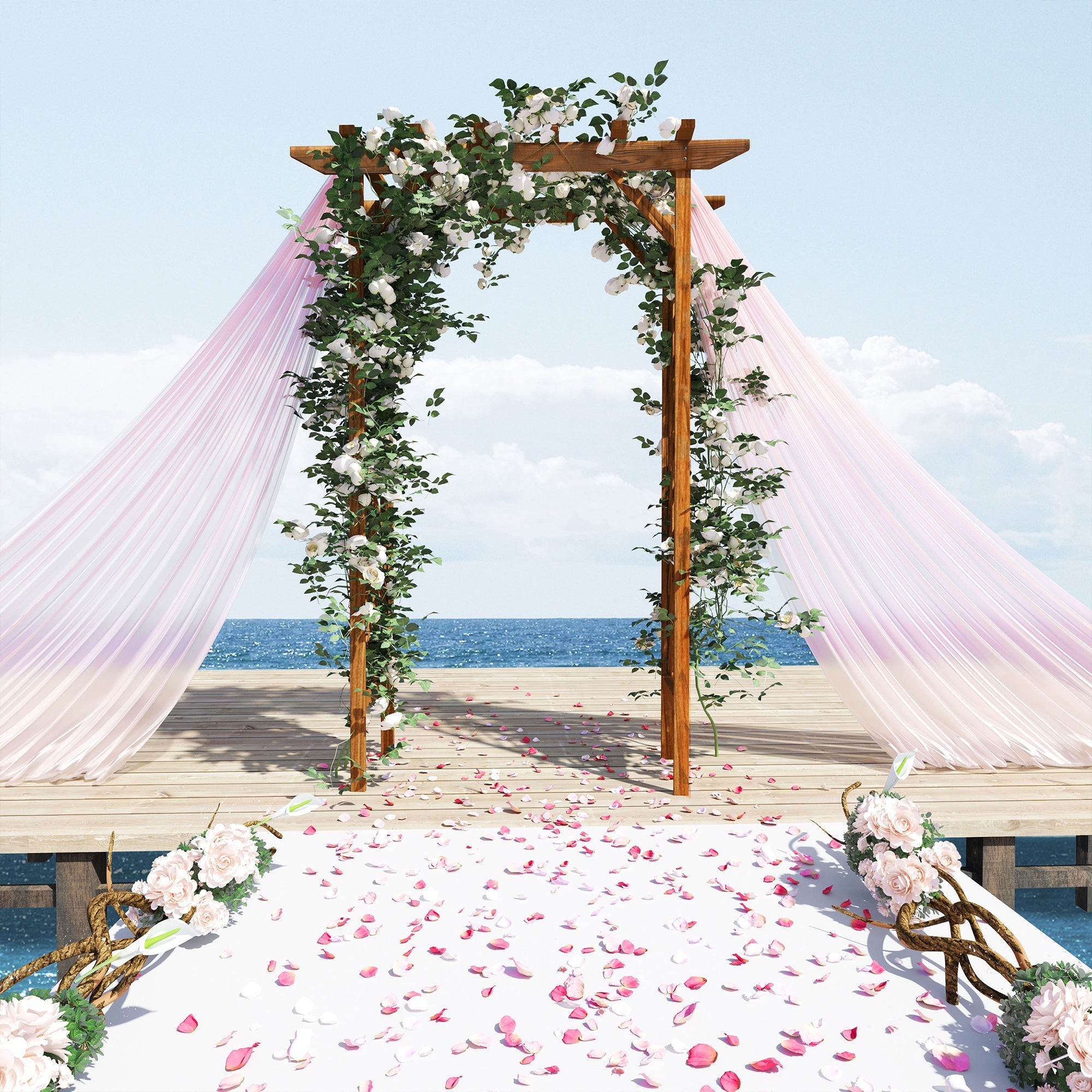 Outsunny Garden Trellis Arch 79", Wooden Arched Pergola for Climbing Plants, Fir Wood Frame