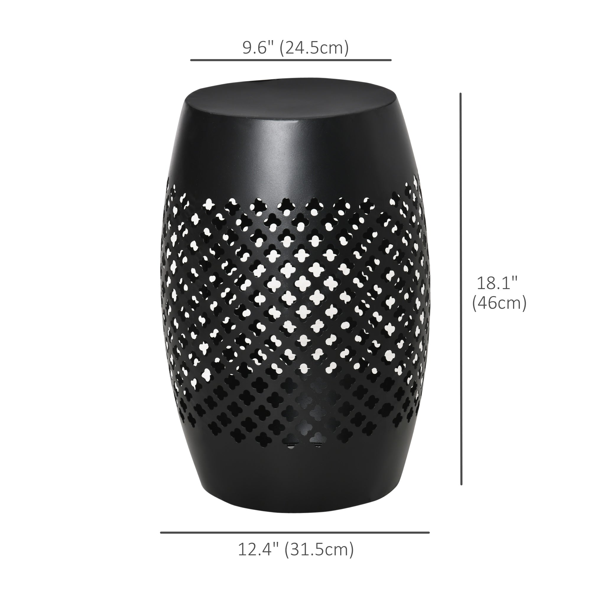 Outsunny Steel Patio End Table 12.5" Round Hollow Drum Design Accent Furniture for Indoor Outdoor Use Black