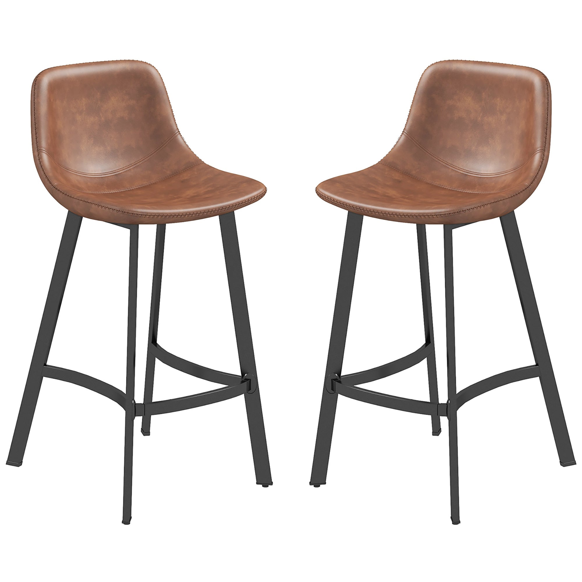 HOMCOM Counter Height Stools Set of 2 Upholstered Kitchen Stool with Back and Steel Legs for Kitchen