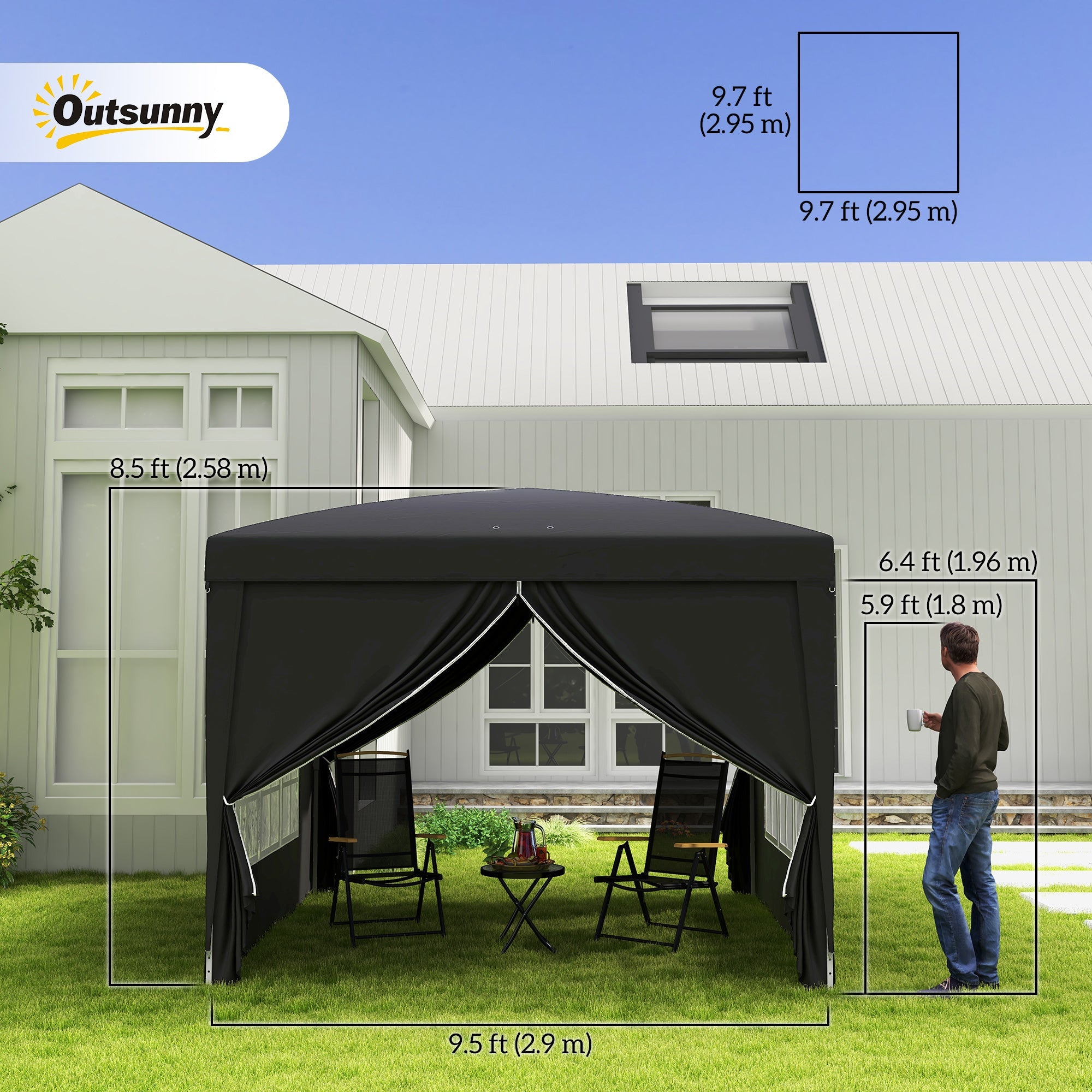 Outsunny 10'x10' Pop Up Party Tent Outdoor Wedding Gazebo Canopy Carrying Bag Black