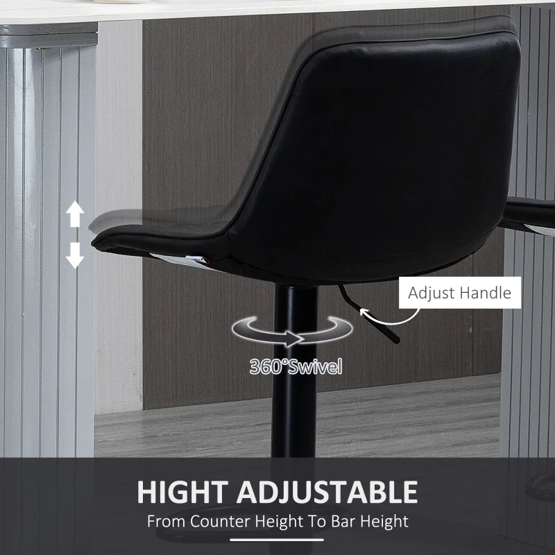 Bar Stools Set of 2, Swivel Counter Height Barstools with Back, Footrest, Adjustable Height, Black