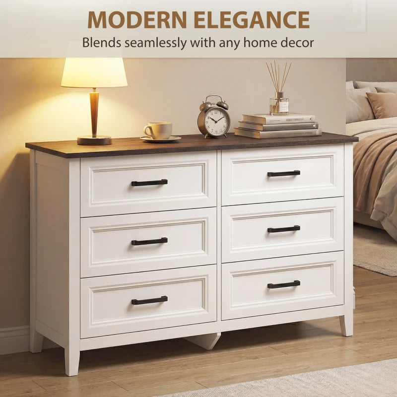 HOMCOM Wide 6 Drawer Dresser for Bedroom, Modern Storage Chest with Wood Top for Living Room, Closet & Entryway