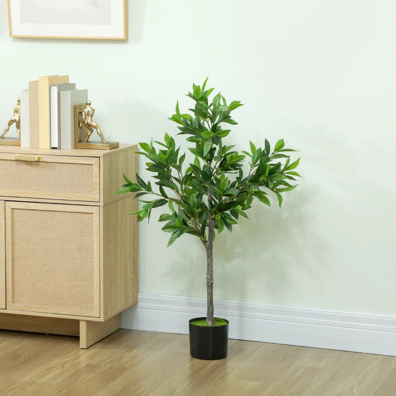 Potted Fake Plants Set of 2, Lifelike Laurel Artificial Trees with 345 PEVA Leaves for Indoor Outdoor Decor, Green