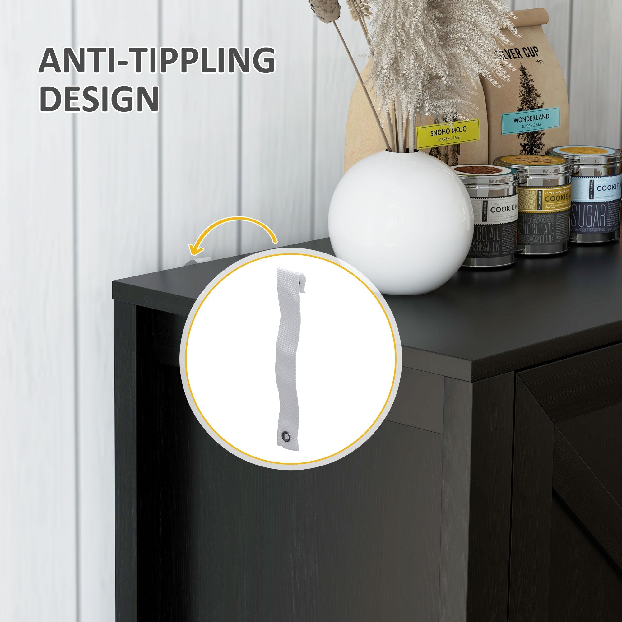 HOMCOM Sideboard Buffet TV Stand Storage Cabinet Barn Door Adjustable Shelf TVs up to 65 Inches Black Oak