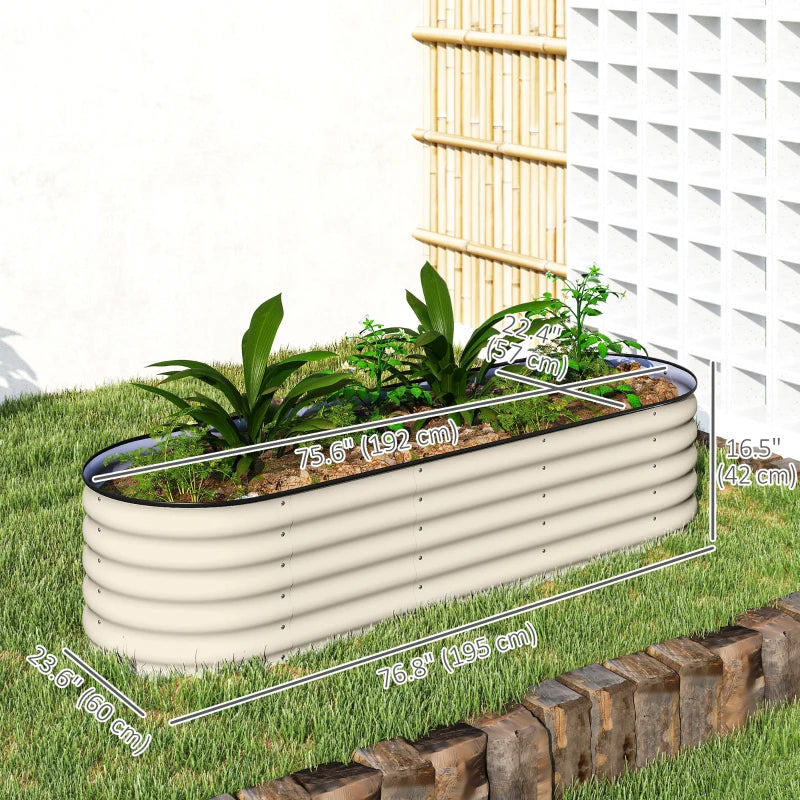 6.5 x 2 x 1.5 FT Galvanized Steel Raised Garden Bed, Metal Garden Bed Planter Box with Safety Edging, Cream White