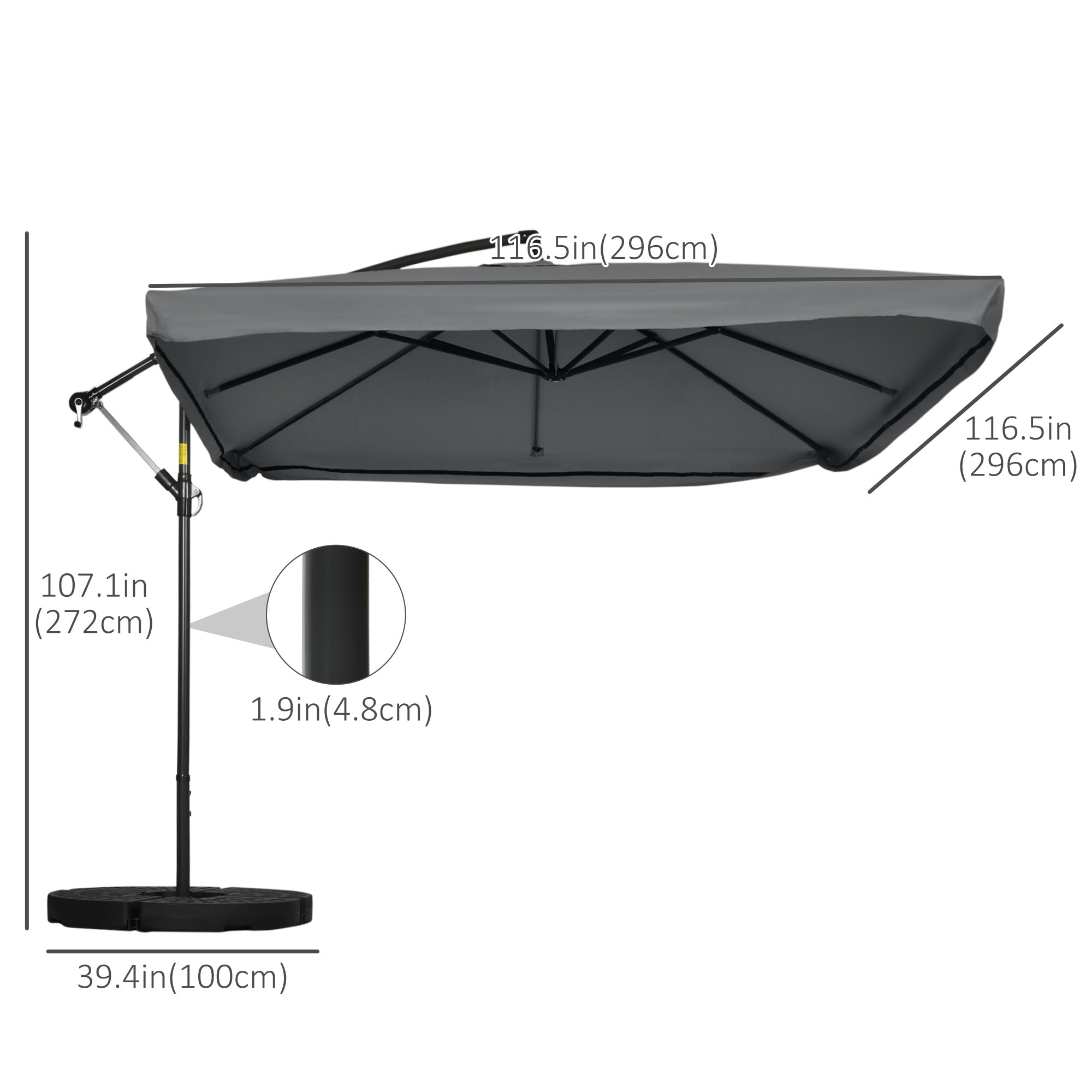 Outsunny Offset Patio Umbrella with Net and Umbrella Base, Adjustable Cantilever Canopy with Cross Base, Weight Plates & 8 Ribs