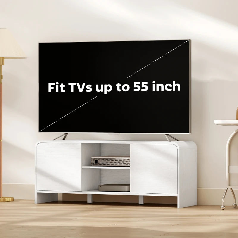 TV Stand for up to 55 Inch TV, Nordic Entertainment Center with 2 Cabinets and 2 Open Shelves for Living Room, White