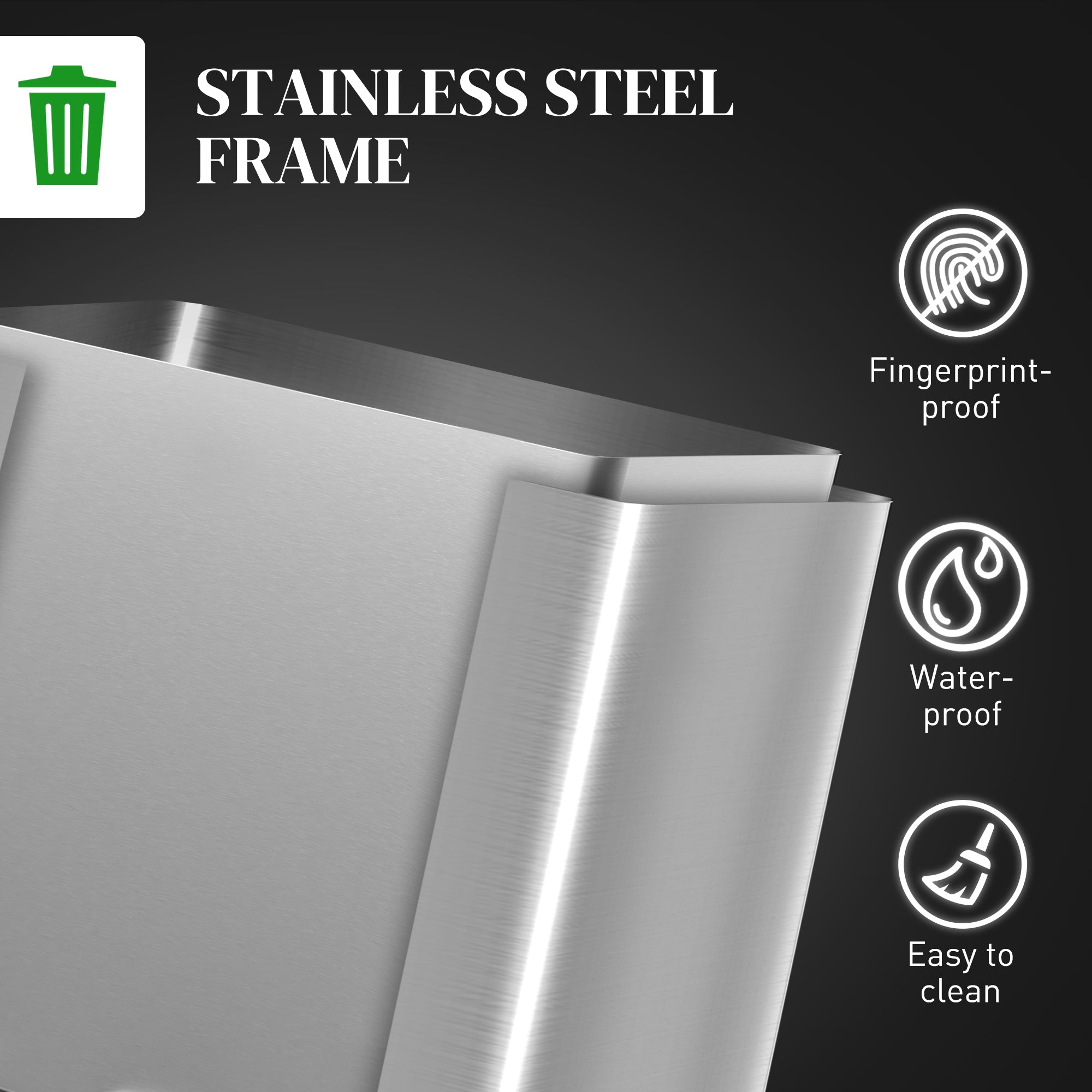 HOMCOM 2 x 5.3 Gallon (2 x 20L) Garbage Bin, Stainless Steel Garbage Can with Soft-Close Lid and Removable Inner Buckets