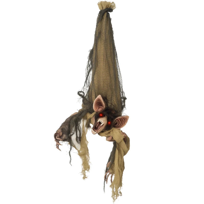 Outsunny 28" Animated Hanging Bat – Glowing LED Eyes, Battery Operated Halloween Decoration