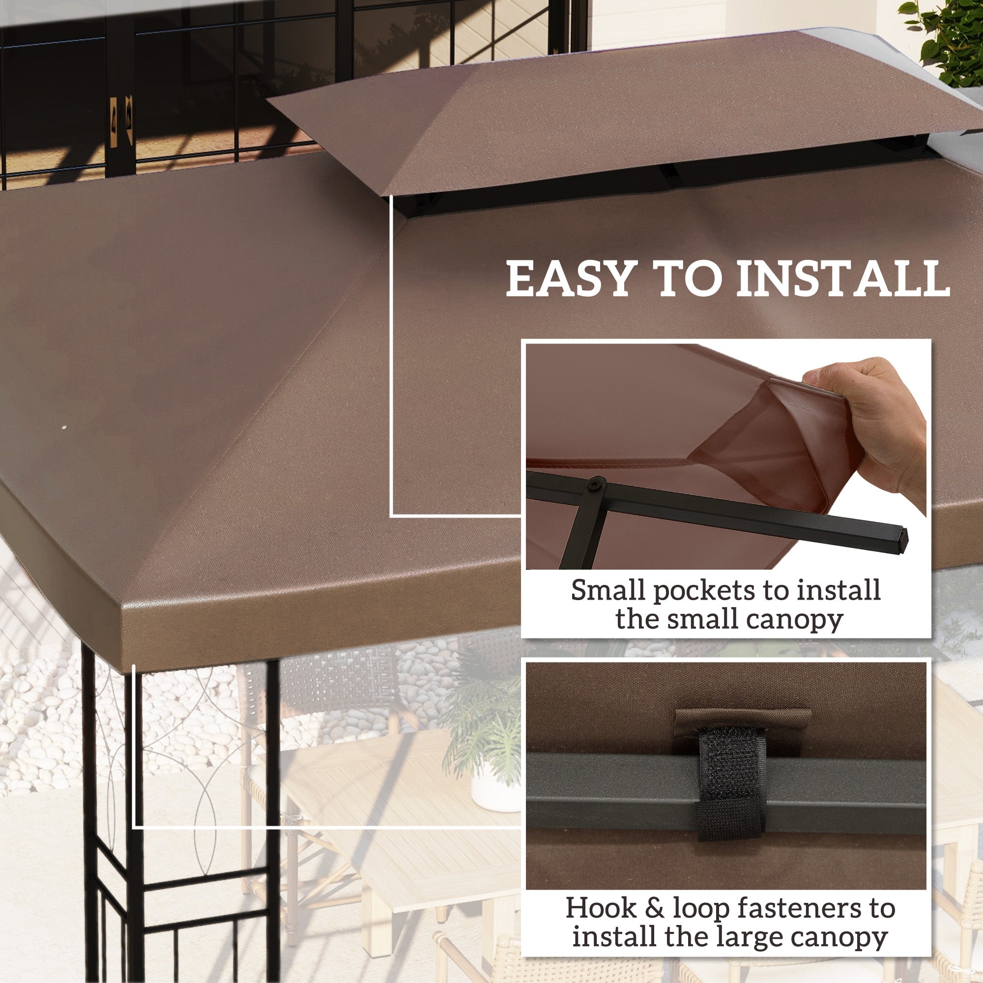 Outsunny Gazebo Replacement Canopy Top 13' x 10' 2 Tier UV Cover for Garden Patio Outdoor Brown TOP ONLY