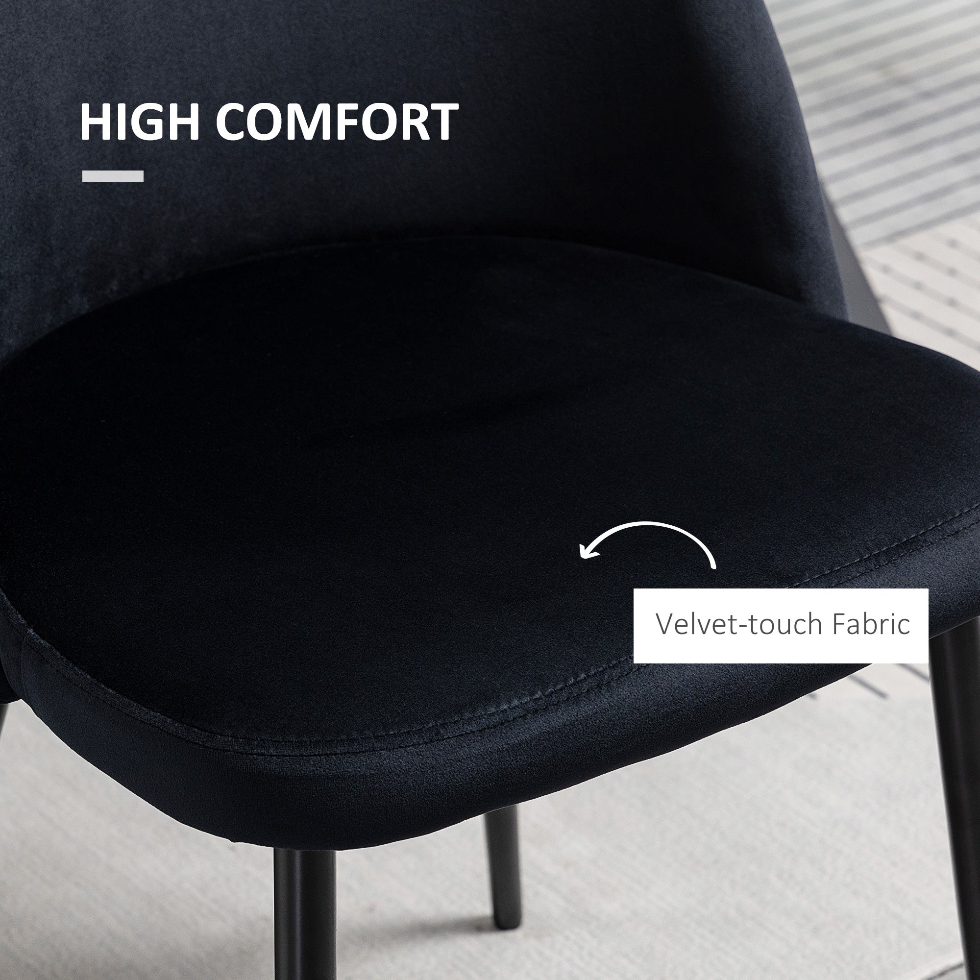 HOMCOM Elegant Dining Chairs Set of 2 Velvet Mid-Back Side Chairs for Dining Room Living Room Black