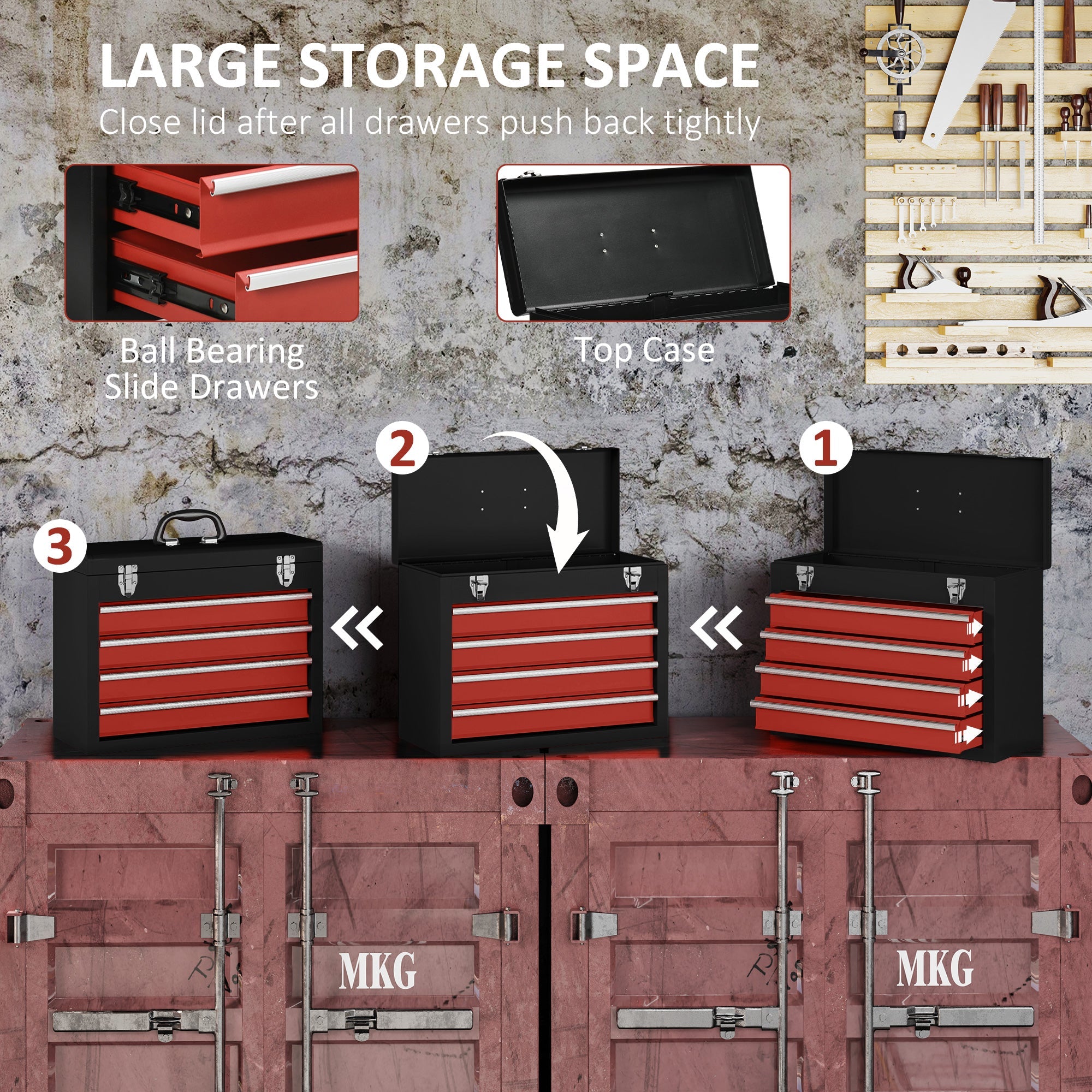 DURHAND Metal Organizer Mastery: Portable Tool Chest with 4 Drawers, Metal Latch Closure for Garage, Household, Warehouse
