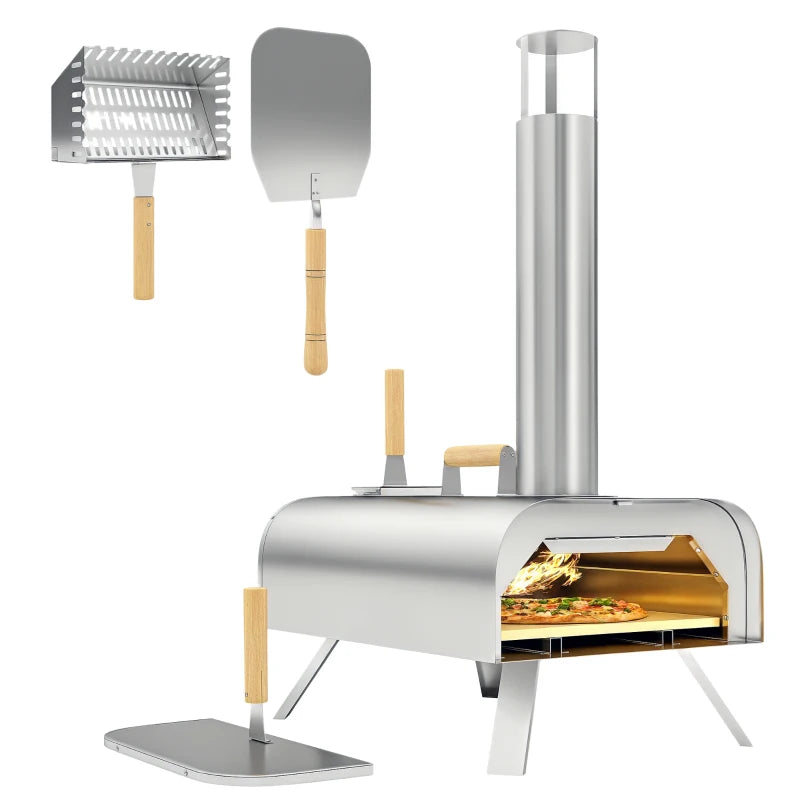 Outdoor Pizza Oven, Portable Wood Pellet Pizza Oven with Pizza Stone and Peel, Foldable Legs, Chimney