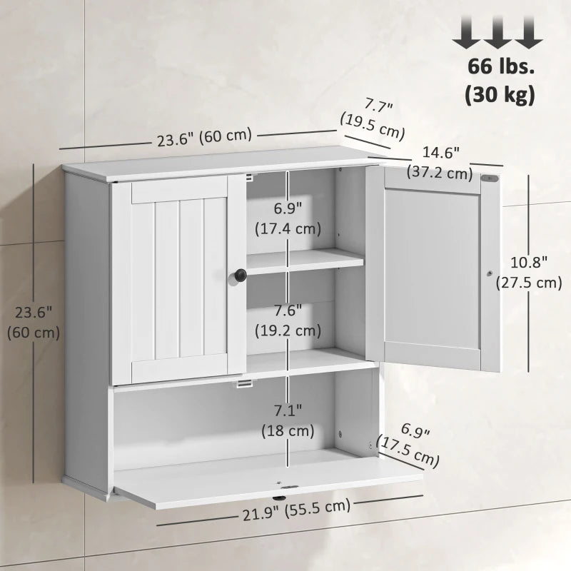 Bathroom Wall Cabinet, Farmhouse Medicine Cabinet with Adjustable Shelves and Flip-Down Door, Over The Toilet, White