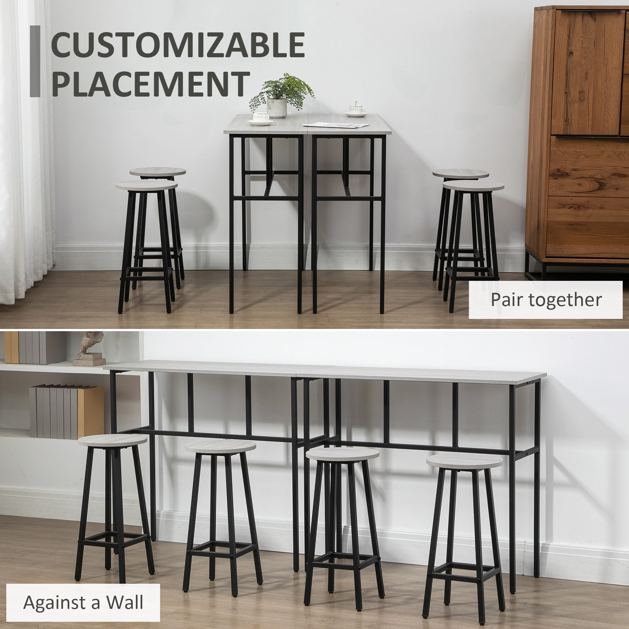HOMCOM Counter-Height Dining: 6-Piece Set with Breakfast Tables, Chairs for Kitchen, Living Room in Grey Finish