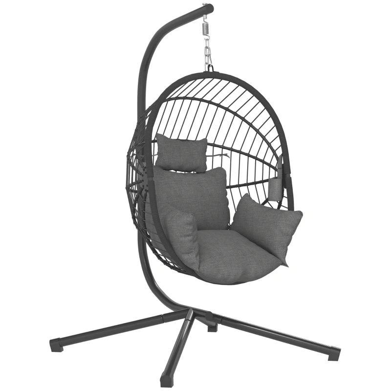 Metal Stand Hanging Egg Chair, with Full Body Padded Seat - Grey