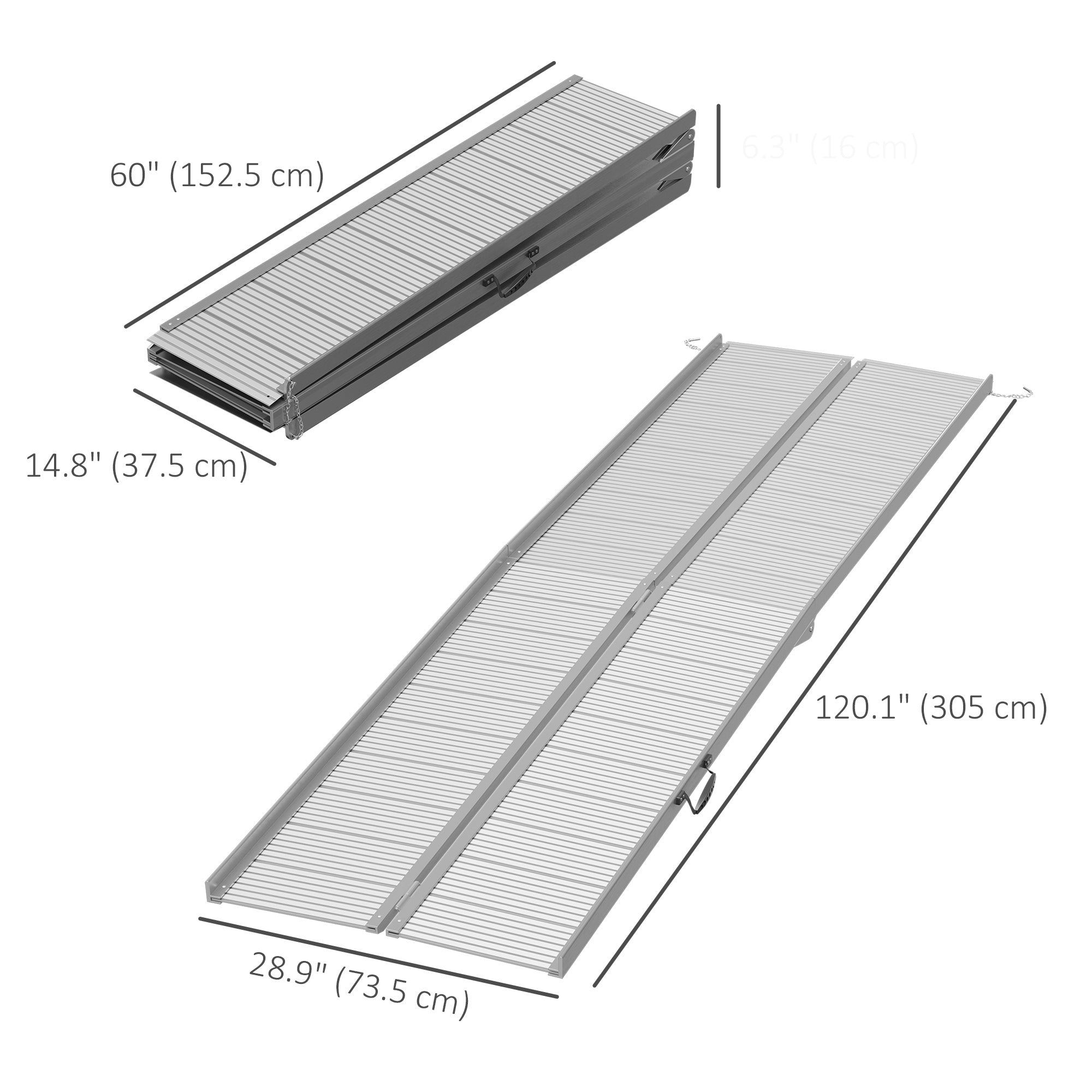 HOMCOM 10' Foldable Handicap Ramp for Home, Steps, Doorways, Aluminum Wheelchair Ramp, Textured Threshold Ramp, Silver