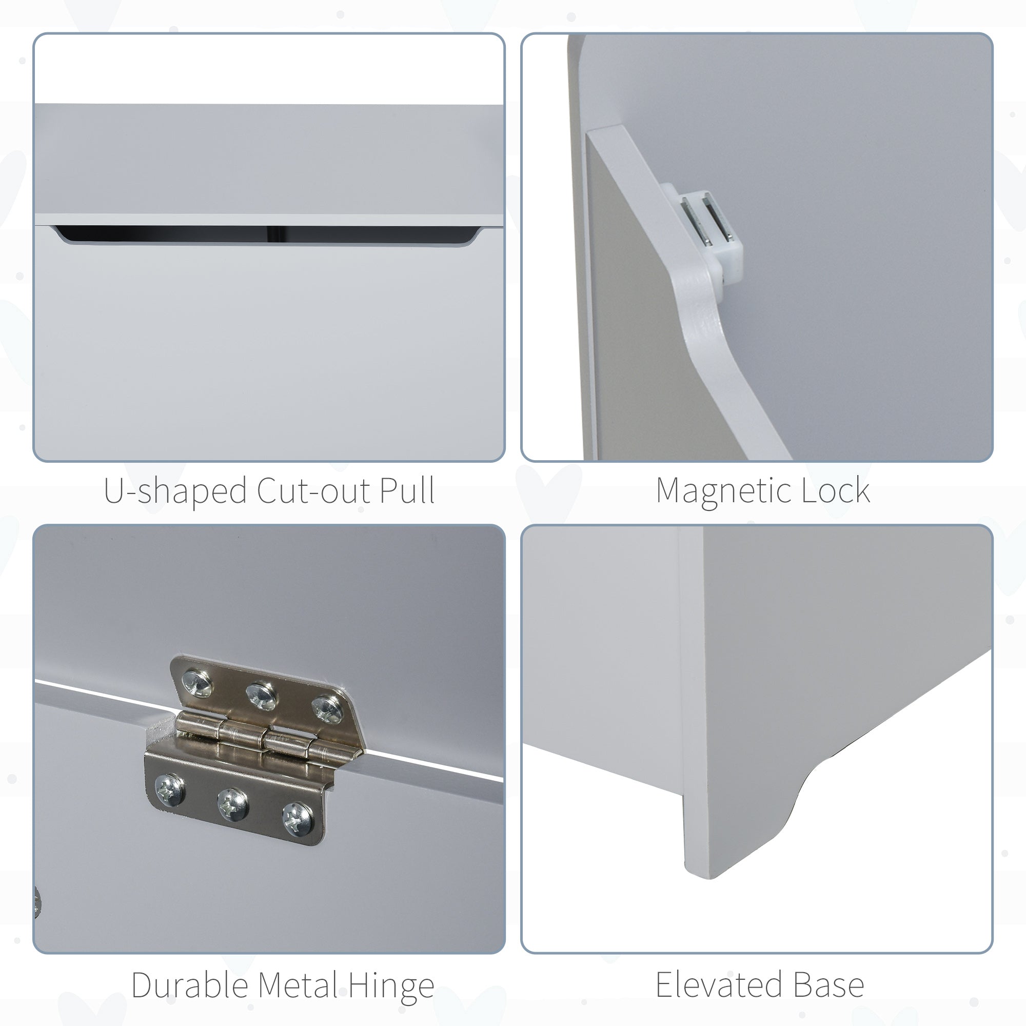 Qaba Large Wooden Toy Storage Box Organizer with Magnetic Hinge for Kids Playroom Chest with Groove Handle Grey