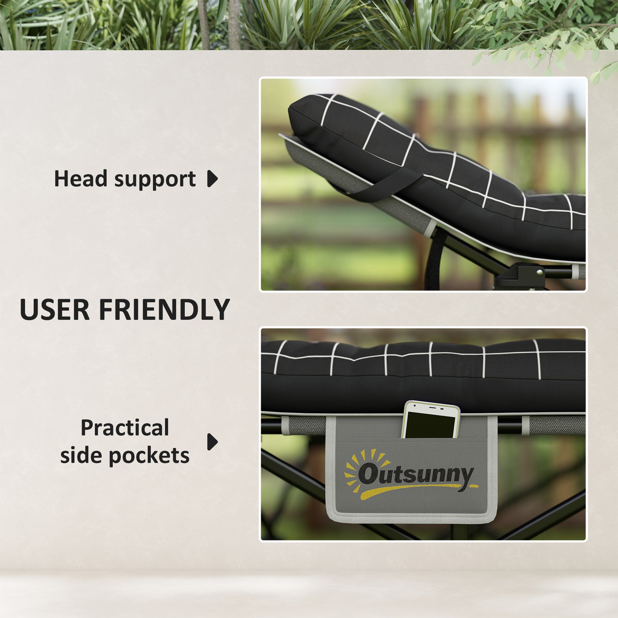 Outsunny 26.4" Wide Folding Bed, Camping Cot for Adults with Mattress, Storage Pocket, Carry Bag, Max Load 330 LBS, Black