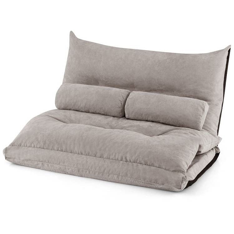 Modern Adjustable Floor Lounger Chair Sofa Bed with 2 Pillows in Grey - Free Shipping