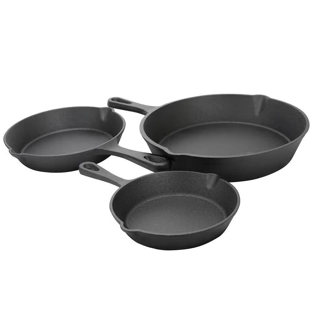 3-Piece Cast Iron Cookware Set with 8-inch 6-inch and 10-inch Skillet Frying Pan - Free Shipping