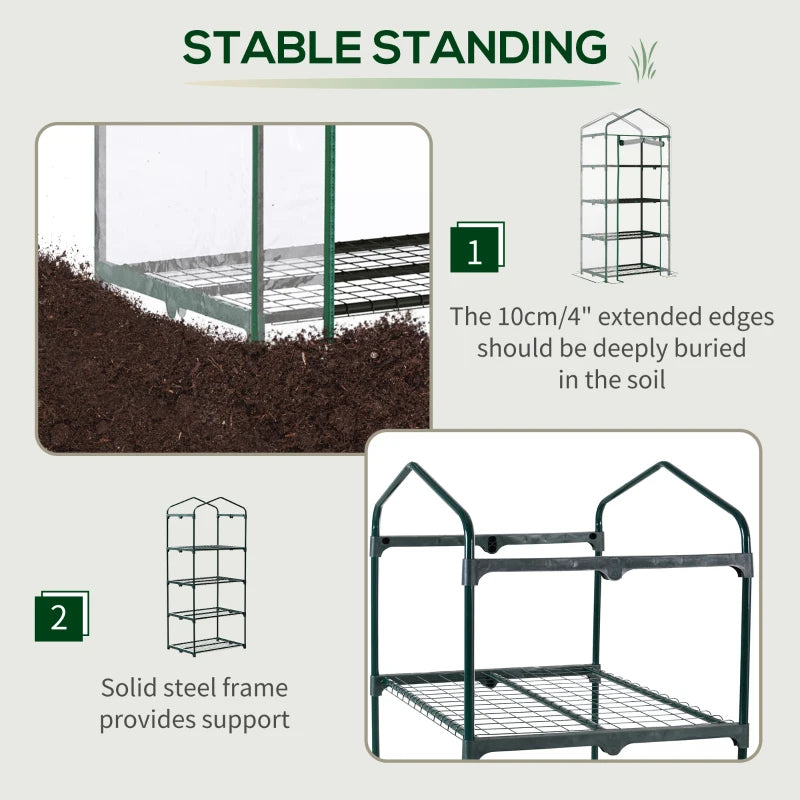 Portable Greenhouse with 4 Tier Shelves Outdoor Hot House, Steel Frame, PVC Cover, 28" x 20" x 63", Transparent