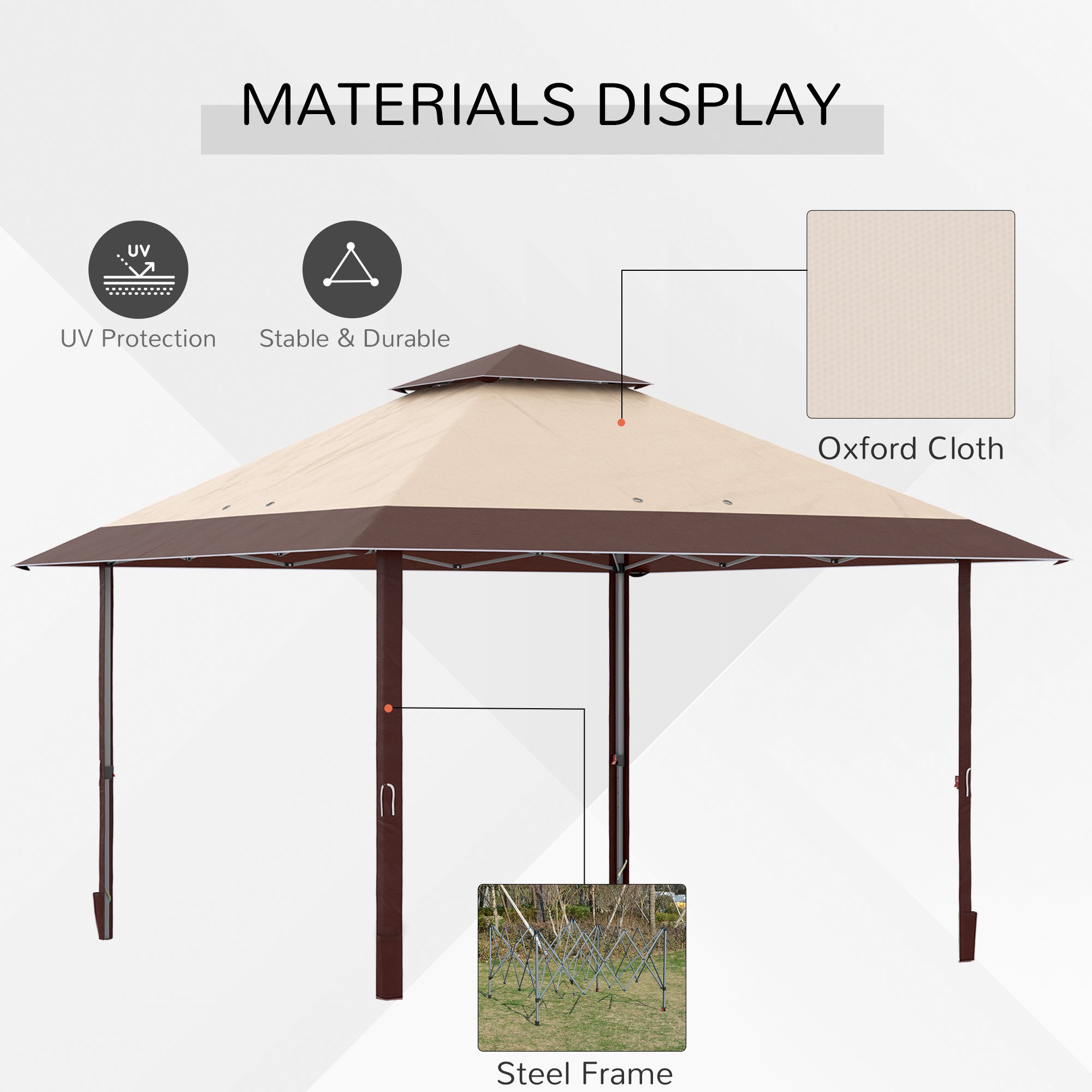 Outsunny 13' x 13' Outdoor Pop-Up Party Tent Canopy with Top Vent, 3-Level Adjustable Height, and Roller Bag, Khaki