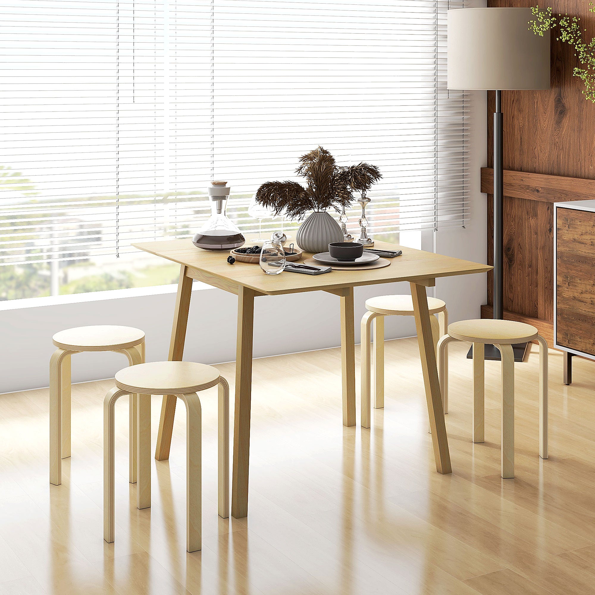 HOMCOM Set of 4 Round Stackable 18-Inch Backless Stacking Stools for Kitchen Dining Office Outdoors