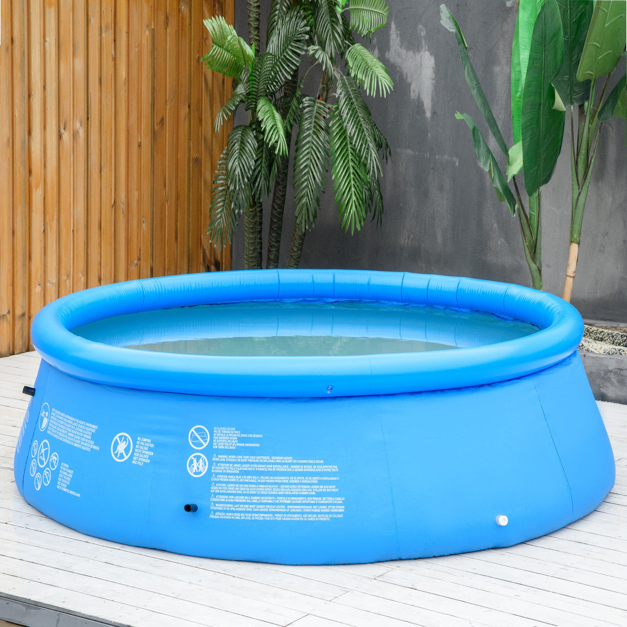 Outsunny Large Family Inflatable Swimming Pool Round Blow Up Paddling Pool with Hand Pump for Kids Adults 107"x30" Blue