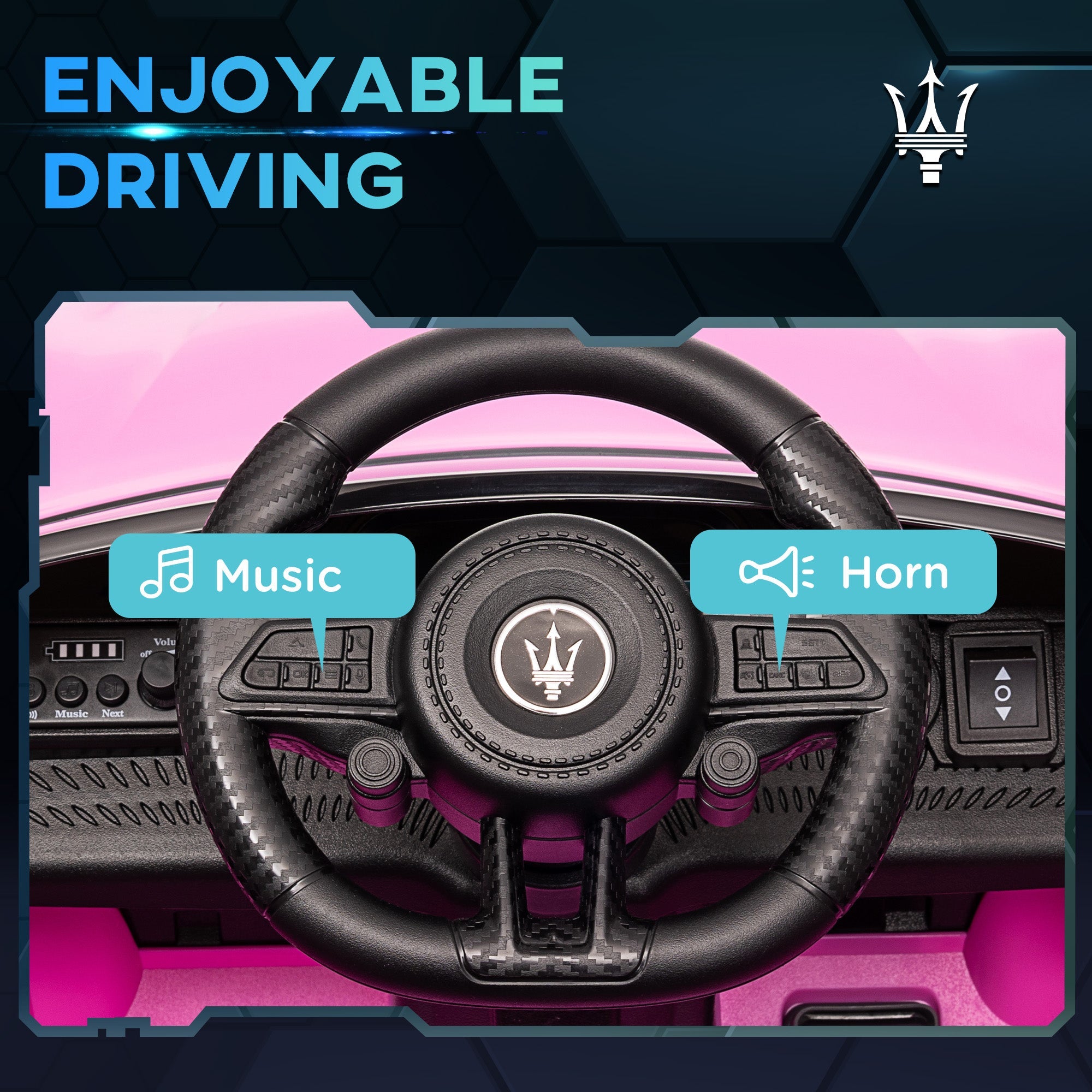 Qaba 12V Maserati Gran Turismo Licensed Kids Electric Car w/ Remote Control, Soft Start, LED Lights, Music, Horn, MP3, Pink