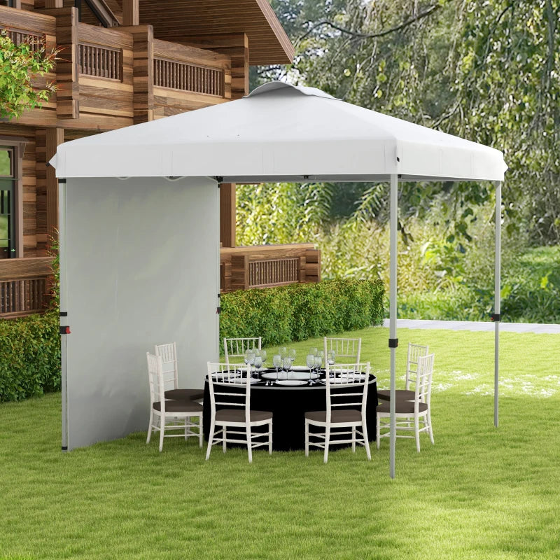 8 x 8 ft Pop Up Canopy with 1 Sidewall, Carry Bag and 4 Sand Bags, Height Adjustable Instant Sun Shelter, White