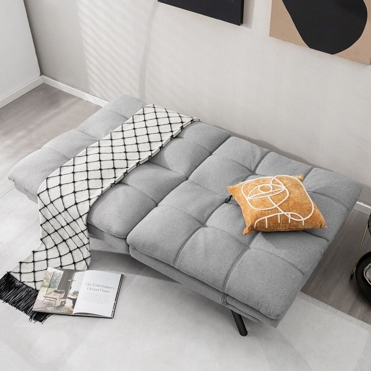 Modern Mid-Century Grey Imitation Linen Upholstered Futon Sleeper Sofa Bed - Free Shipping