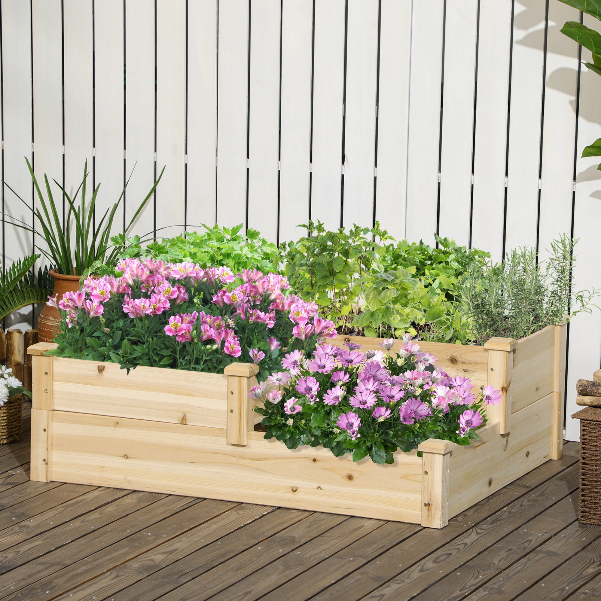 Outsunny 3-Tier Wooden Raised Garden Bed: Planter Box Kit for Growing Veggies, Herbs & Flowers in Natural Finish