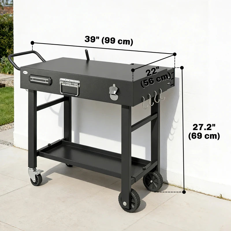 Outdoor Grill Cart, Folding Grill Table with Magnetic Knife Holder, Hooks, Spice Rack, Paper Rack, Black
