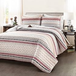 King Lightweight Red Purple Black Tan Desert Stripe Reversible 3 Piece Quilt Set - Free Shipping