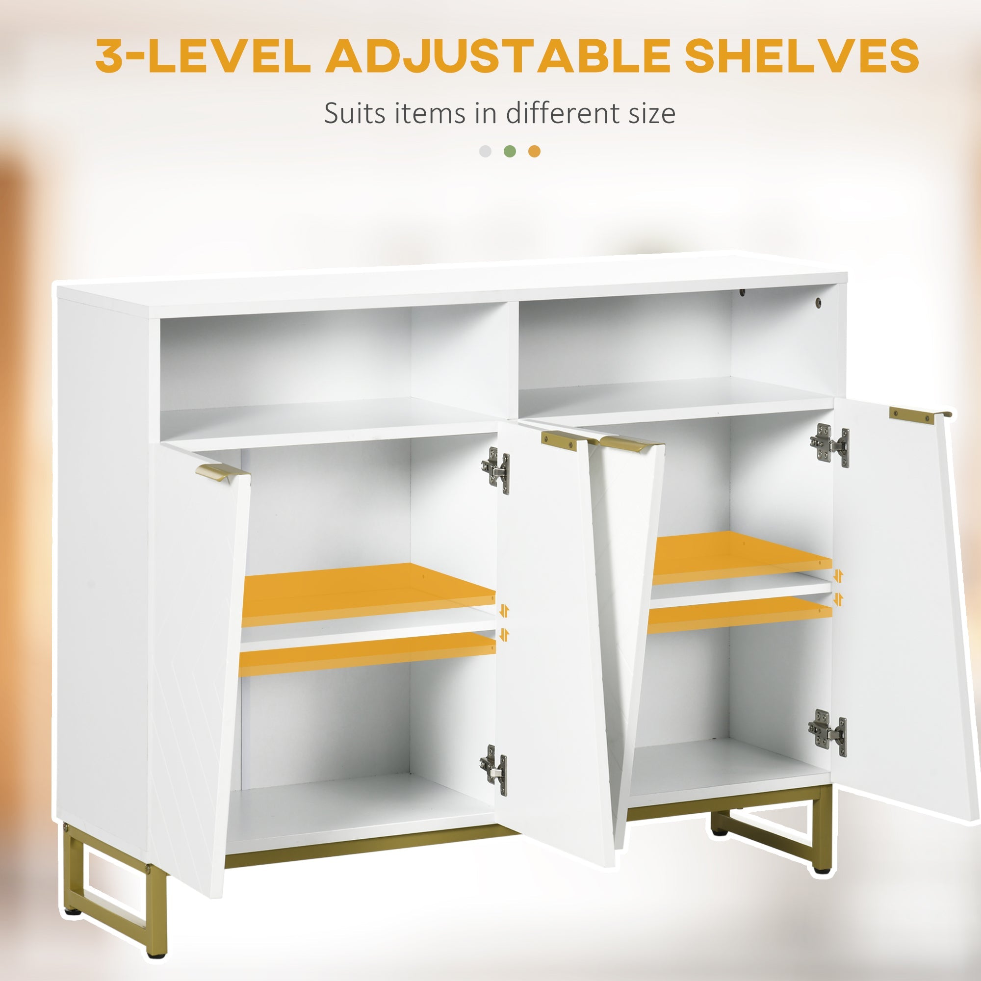 HOMCOM White Metal Base Storage Cabinet: Kitchen Sideboard Bar Cabinet with Doors and Shelves