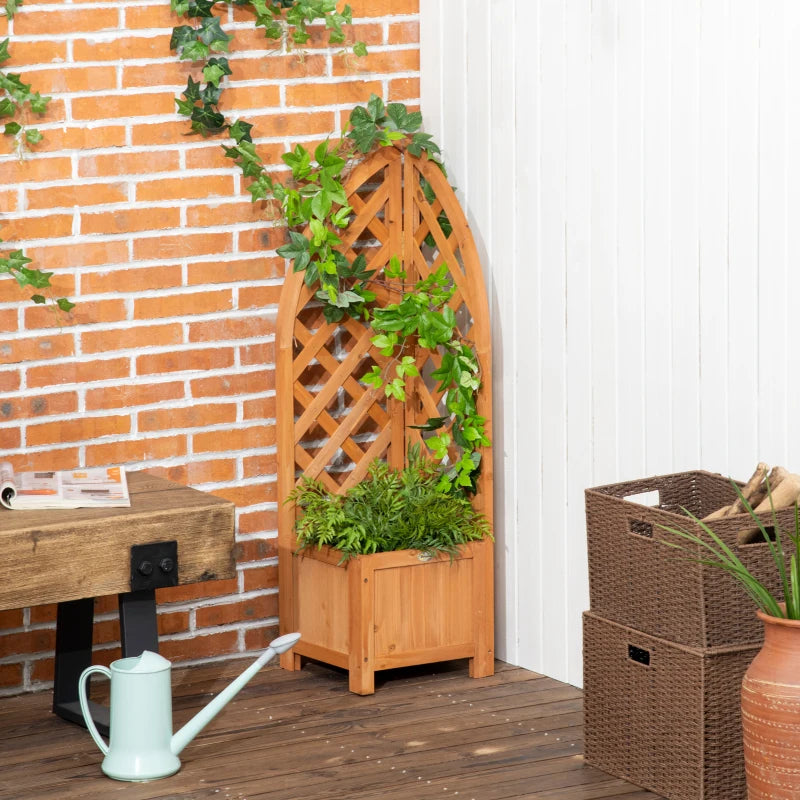 Raised Garden Bed with Trellis, Wooden Raised Planter Box with Corner Trellis, Outdoor Garden Bed for Patio & Balcony