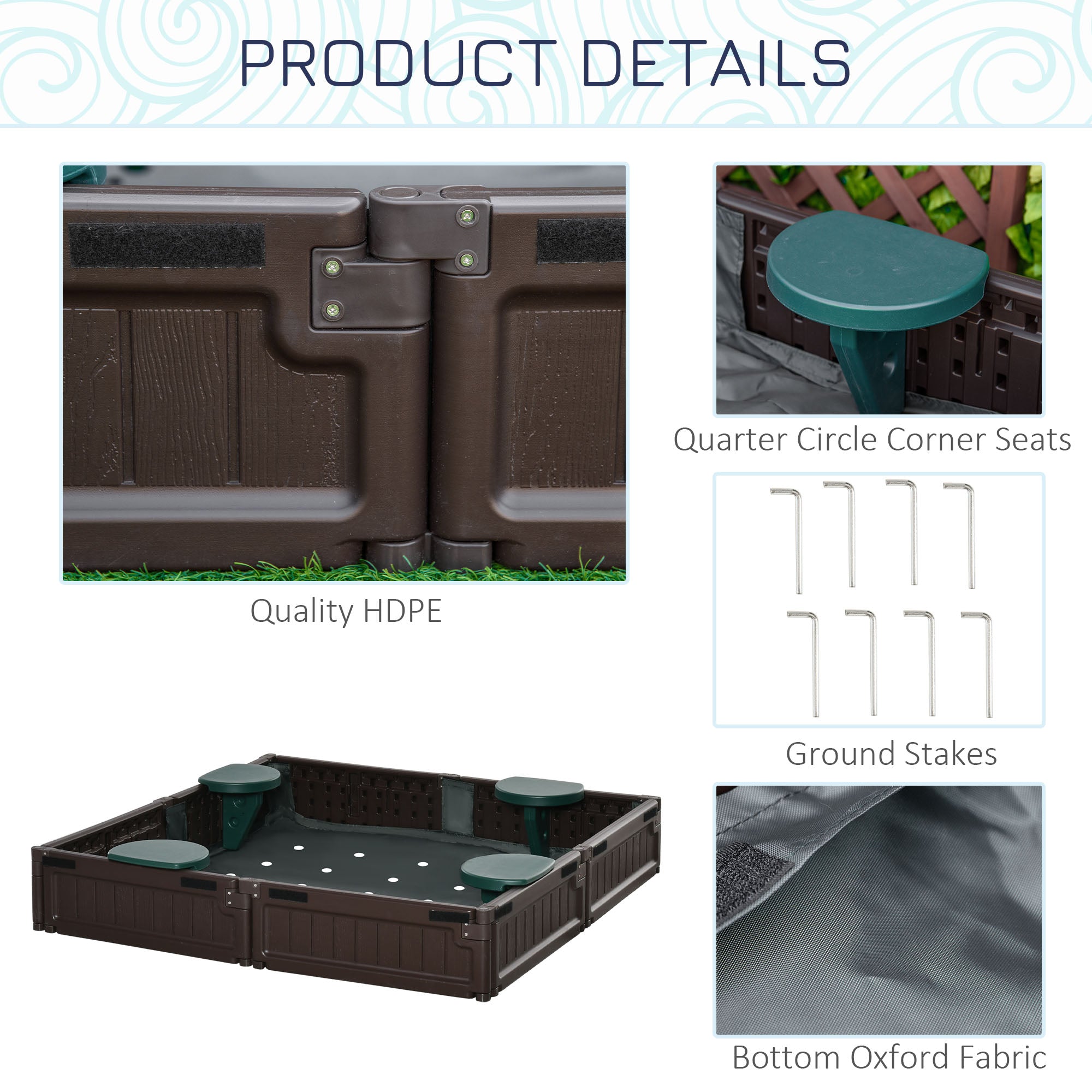 Outsunny Shaded Sandbox: Childrens Outdoor Sandbox with Shade Canopy, Bottom Liner, Durable Play Area for Ages 3-12, Backyard Brown